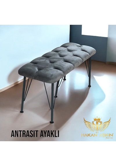 By Hakan Aşkın Antrasit Renk Metal Ayaklı Babyface Puf & Bench Koyu Füme 2025 Bbf Koyu Füme