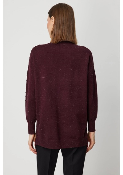 On Fashion Kadın Zımba Detaylı Bordo Kazak 60307 Bordo
