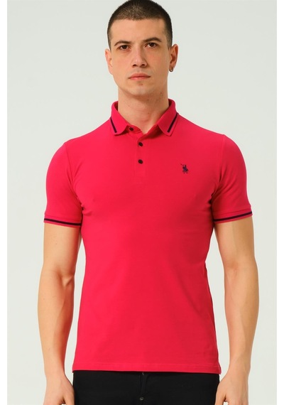 T8586 Dewberry Erkek Polo Yaka T-shırt-düz Fuşya