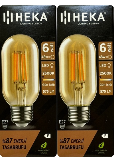 2 Adet Heka 6w 48w 2500k Günışığı E27 Duylu Kalın Duy Şeffaf Led Ampul