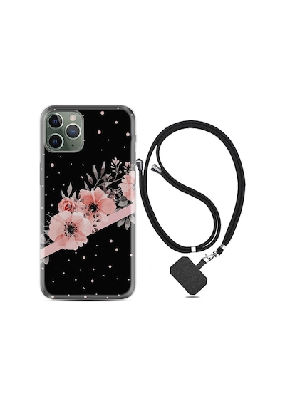 Apple Uyumlu iPhone 13 Pro Max Kılıf Boyun Askılı Siyah Şerit Mermer 1298