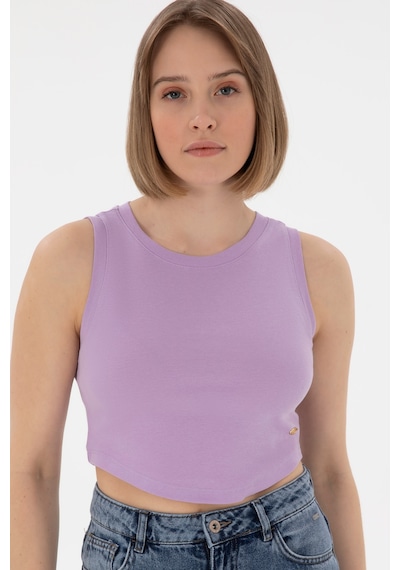 U.S. Polo Assn. Kadın Lila Kolsuz Bisiklet Yaka Crop Basic Tişört 50305695-VR034