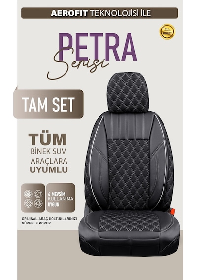 Opel Antara Uyumlu Lüx Yarı Deri Oto Koltuk Kılıfı Ön Arka Takım Petra Siyah Beyaz