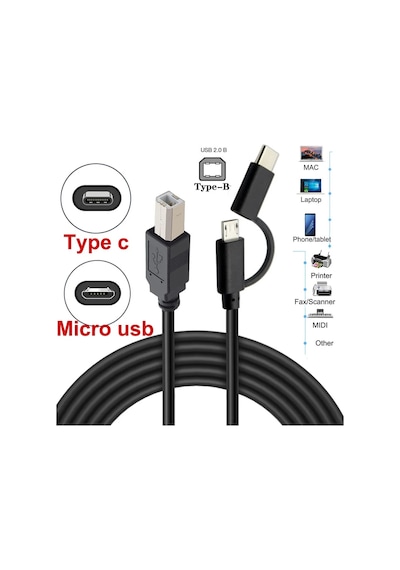 5133 Type C Micro Usb Yazıcı Printer Piyano Midi Bağlantı Kablosu