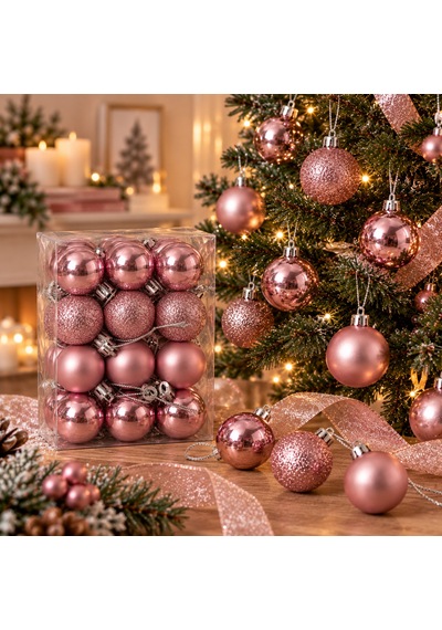 Bakgelal 24 Adet Pudra Pembe Yılbaşı Ağaç Süsü Seti - 3 Cm Parlak, Mat Ve Simli Mini Çam Ağacı Topu Seti - 9059724709127 Diğer