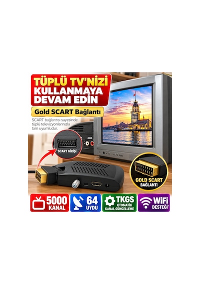 Multibox Tüplü Tv Full Hd Mini Gold Scart Uydu Alıcısı Tkgs, Wifi Destekli, 5000 Kanal, 64 Uydu
