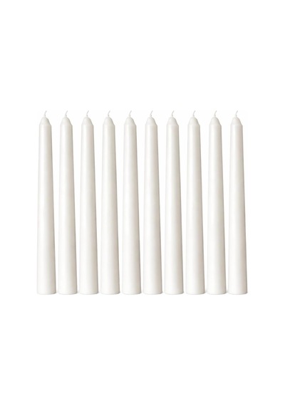Beyaz Renk İnce Şamdan Mum Seti Varaklı, 25 Cm Uzunluk, 10 Lu Paket, Dekoratif Taper, Şık Masa, Davet Ve Özel Gün Dekorasyonu İçin 50 x 22