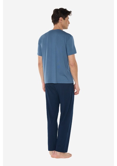 Malabadi Erkek Mavi Bisiklet Yaka Micro Modal Extra Yumuşak Yazlık Pijama Takımı 6030
