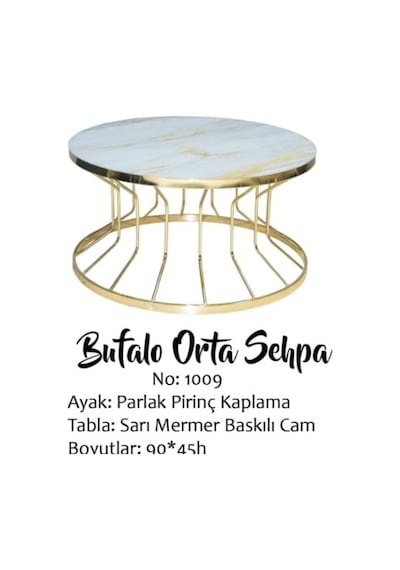 Brc Bufalo Sehpa Orta Model Sarı 1009 Mermer Temper Cam Metal Tra