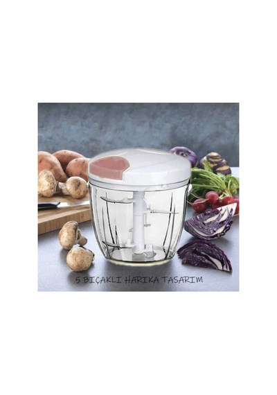 5 Bıçaklı İpli El Rondosu Büyük Boy Sebze Doğrayıcı 1000ml Soğan Sebze Doğrayıcı Şeffaf Şeffaf