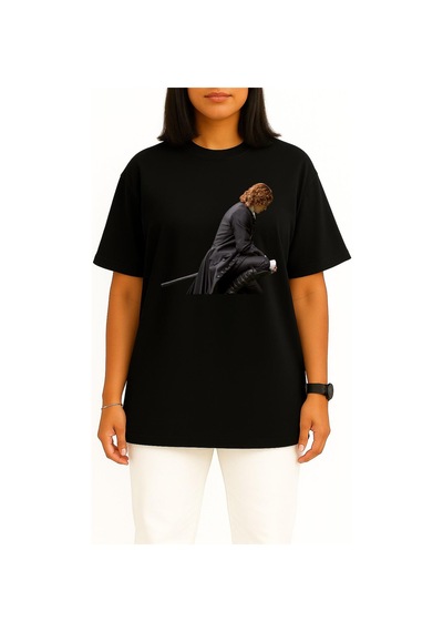 Bahriyeli Collection Oversize Jamie Fraser Outlander Göğüs Baskılı Unisex T-shirt Siyah