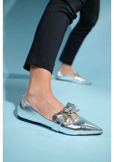 Luvishoes Helsi Gümüş Fiyonklu Kadın Babet Gümüş