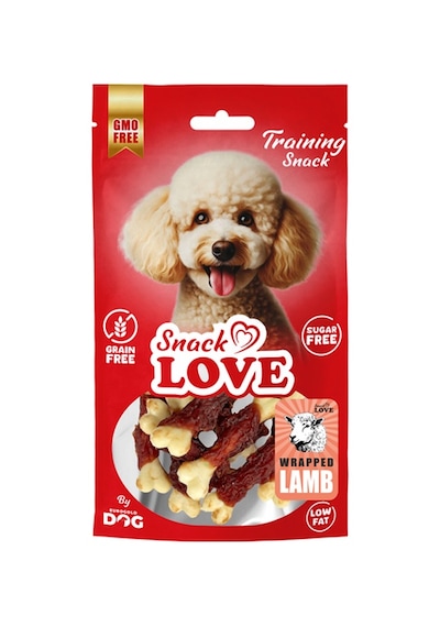 Snack - 434 - Love Köpek Ödülü Burgulu Kalsiyum Kemik Çubuk Üzerine Sarılı Kuzu Etli 7 Cm - Spt-gld - 70 Gr