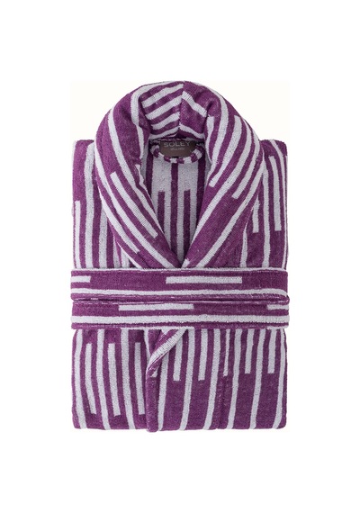 Piano %100 Pamuk Jakarlı Unisex Bay-bayan Bornoz Lila