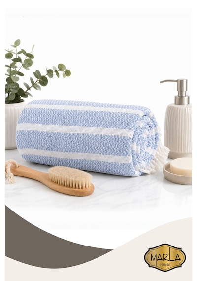 %100 Pamuk Dokuma Peştemal Havlu Plaj & Banyo Havlusu 100x170 Cm Açık Mavi