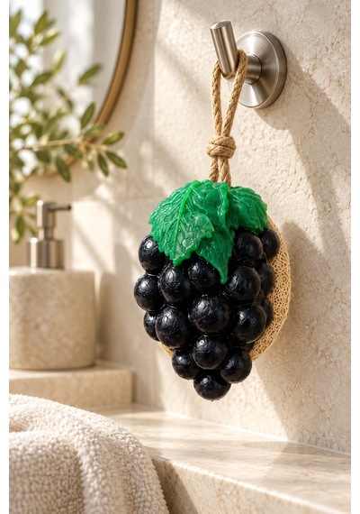 Dekoratif Kokulu Sabun & Peeling Etkili Asılabilir Dekoratif Banyo Sabunu & Siyah Üzüm Şekilli Lifli Katı Sabun 10,5x7x5,2 Cm - 937717757 Diğer