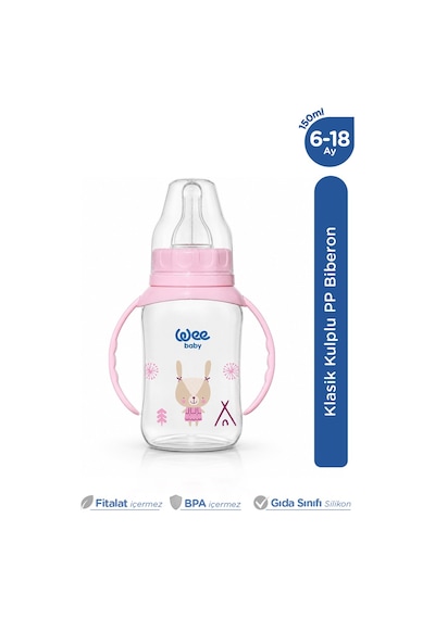 Wee Baby Klasik Kulplu PP Biberon 150 ML Pembe