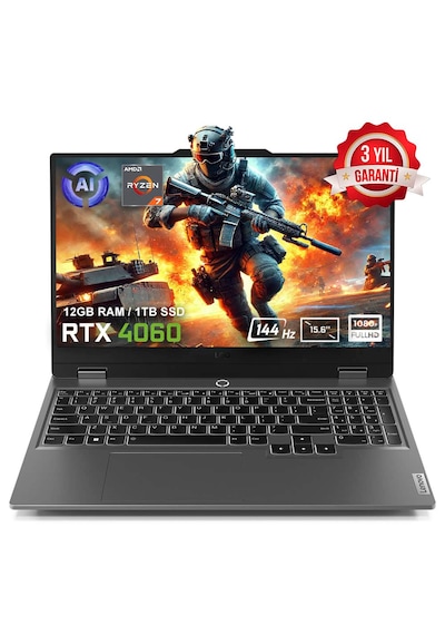 Lenovo LOQ 15ARP9 83JC00FKTR R7-7435HS 12 GB 1 TB SSD RTX4060 15.6" Dos Dizüstü Bilgisayar