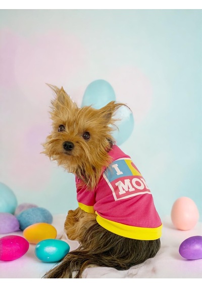Kemique Hediye Paketli Anneler Günü I Love Mom Pink Oval Yaka Köpek Tişört