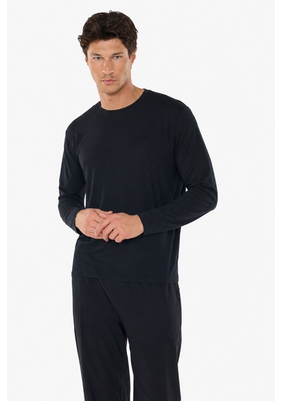 Malabadi Erkek Siyah Bisiklet Yaka Micro Modal Extra Yumuşak Kışlık Pijama Takımı 6032