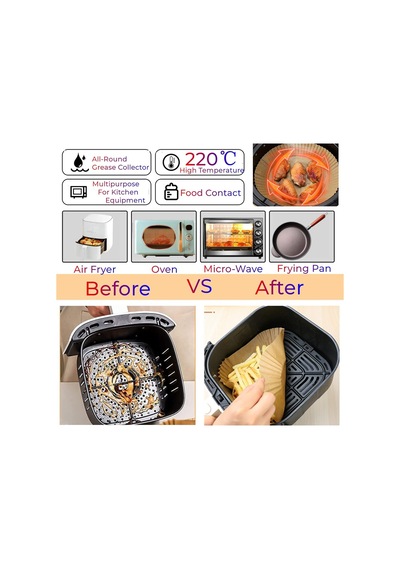 Mıopen Sıcak Hava Fritözleri İçin Fırın Kağıdı, 100 Adet Airfryer Pişirme Kağıdı, Yapışmaz, Yağa Dayanık