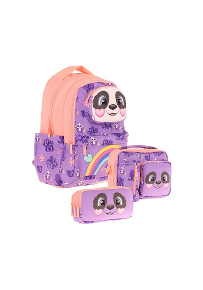 Kaukko Kids 3d Panda Şekilli Kız Çocuk Üçlü Okul Çantası Seti/takımı - Mor Somon L5233+l7233+l8233 Mor
