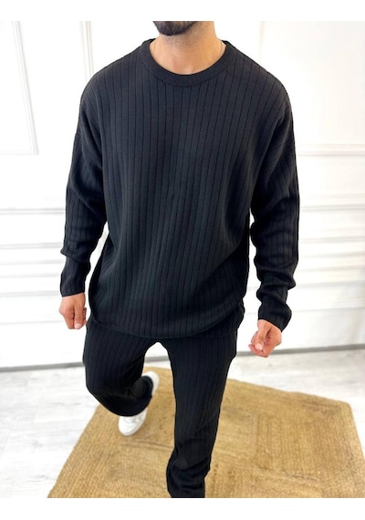 Uzun Kollu Tişört Fitilli Örme Triko Yumuşak Dokulu Tüylenmez Pamuklu Kazak Sweatshirt Siyah Uzun Kollu Tişört Fitilli Örme Triko Yumuşak Dokulu Tüylenmez Pamuklu Kazak Sweatshirt Siyah