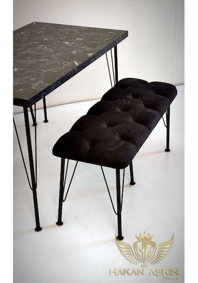 By Hakan Aşkın Metal Ayaklı 70x120cm Black Luxury Table & Bench Series 2024 Siyah