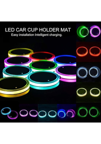 Geeksen Paket Led Araba Bardak Tutucu Işıkları 7 Renk Değiştiren Aksesuarları Bardak Altlığı Işığı