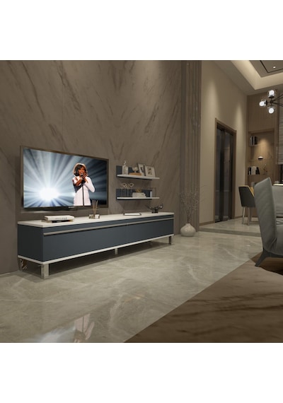 Decoraktiv Eko 4 Mdf Std Krom Ayaklı Tv Ünitesi Tv Sehpası Beyaz - Antrasit