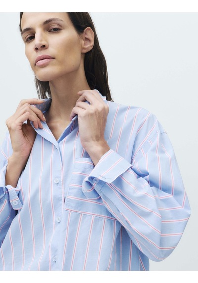 Marks & Spencer Çizgili Pijama Gömleği T37003707T Mavi