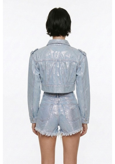 Holly Lolly Özel Yapım Parlak Kaplamalı Glossy Jean Şort Mavi