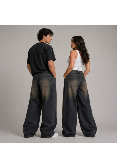 St.poll Eskitme Füme Yıkamalı Unisex Büyük Beden Baggy Jean Pantolon Kahverengi