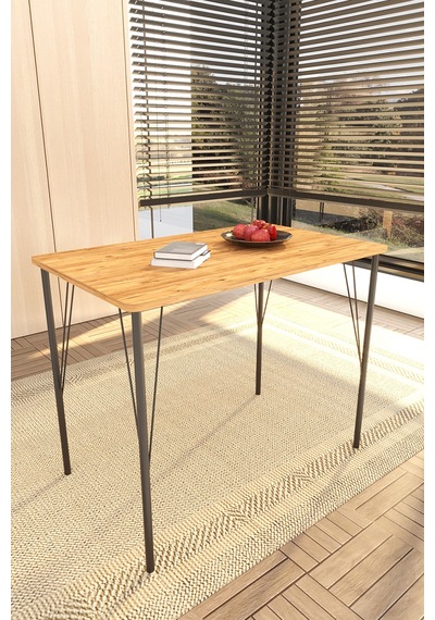 Doruk Home Balkon Mobilyası Masası 90x50 Ceviz Desen Tel Ayak Masa Ceviz - Kahverengi