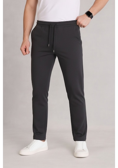 Bürke Erkek Antrasit Beli Lastikli Bağcıklı Duble Paça Jogger Pantolon
