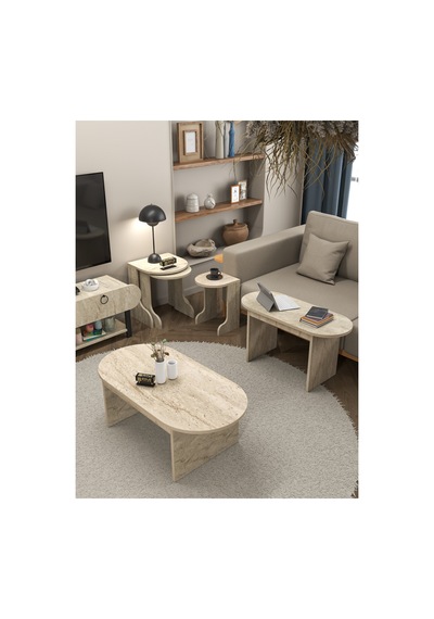 Storeşahin Setro Orta Zigon Sehpa Seti Ekru 100x50 Shn0720