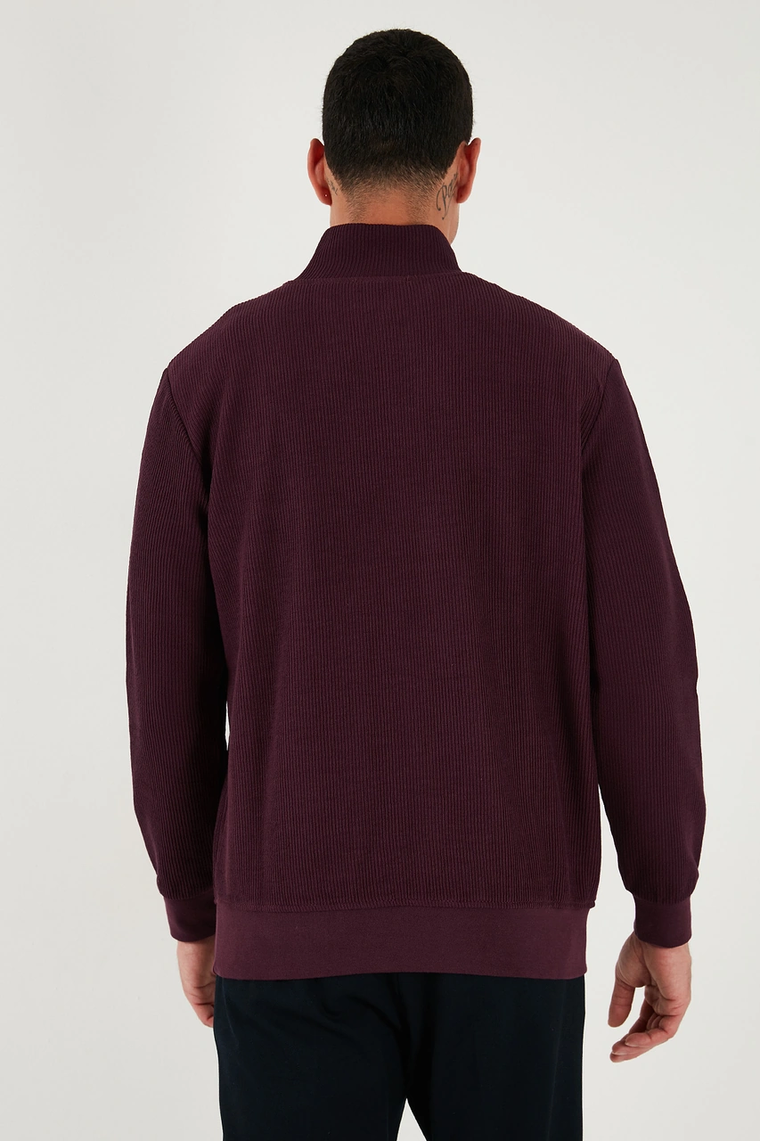 Buratti Pamuklu Regular Fit Yarım Fermuarlı Dik Yaka 2'Li Paket Erkek Sweat 5905716S2 Koyu Vizon-Vişne