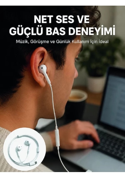 Kablolu Type C Kulak İçi Kulaklık Kristal Netliğinde Ses Kalitesi Yeni Nesil Kablolu Kulaklık
