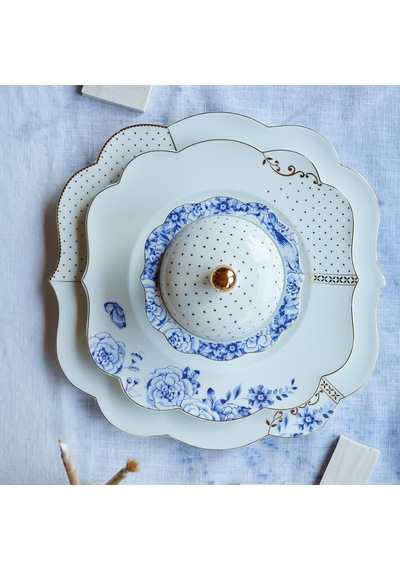 Mavi Beyaz Porselen Yemek Tabağı 28 Cm