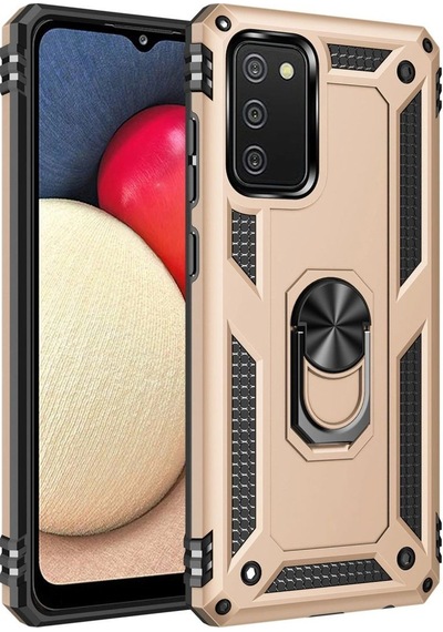 Samsung Samsung Uyumlu Galaxy A03s Kılıf Sofya Yüzüklü Silikon Kapak - Gold