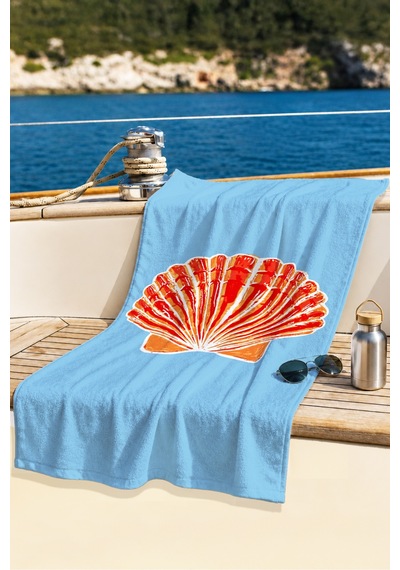 Deniz Kabuğu Marine Plaj Havlusu - Akdeniz Stil Mavi Turuncu Havuz Hızlı Kuruyan Mikrofiber Havlu Berrak Çayı