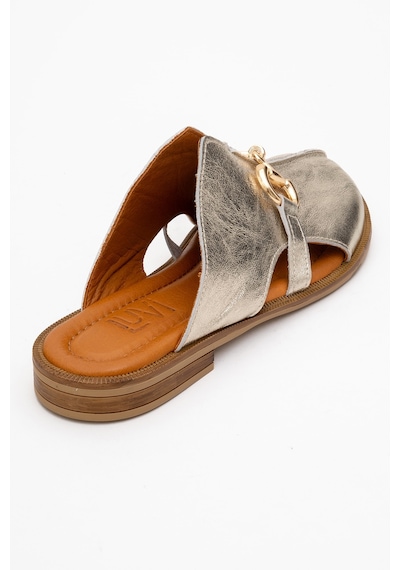 Luvishoes Favor Altın Metalik Hakiki Deri Tokalı Önü Kapalı Kadın Terlik Altın