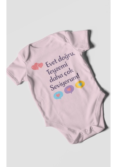 Morivokids Evet Doğru, Teyzemi Daha Çok Seviyorum Kısa Kollu Bebek Body %100 Pamuk Bebe Pembe
