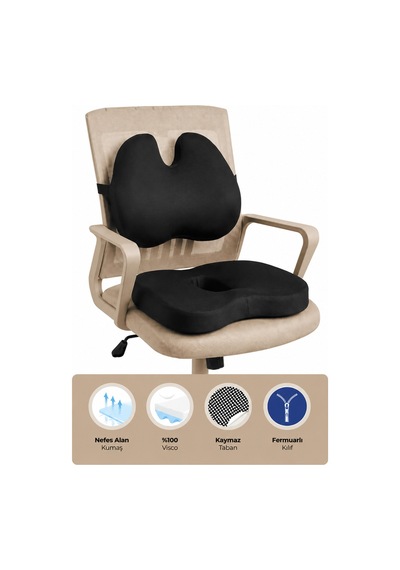 Ergonomik Kelebek Model Bel Destek Ve Visco Oturma Minderi Siyah - 895024151