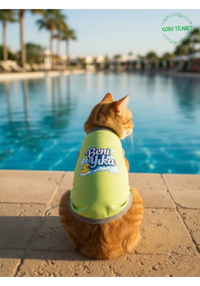 Yeşil Beni Yıka Baskılı Kedi Ve Köpek Kıyafeti Evcil Hayvan Tişörtü Elbisesi Small/s/beden 1