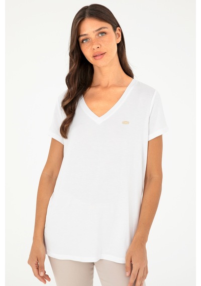 U.S. Polo Assn. Kadın Beyaz V Yaka Basic Tişört 50280019-VR013 U.S. Polo Assn. Kadın Beyaz V Yaka Basic Tişört 50280019-VR013