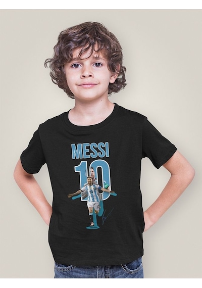 Sevbano Messi 10 Baskılı Unisex Futbolcu Çocuk Tişört 1-12 Yaş SIYAH