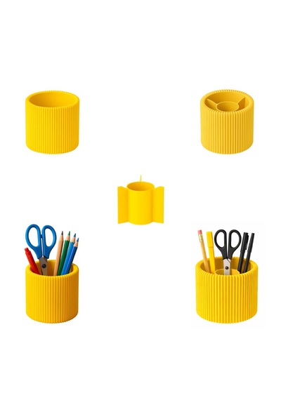 Özel 3d Baskı Ayrılabilir 4 Bölmeli Kalemlik Masa Vb. Kalemliği Çapı: 8,5 Cm X Yükseklik: 8 Cm Sarı