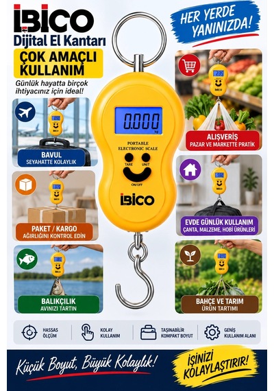 Ibıco Dijital El Kantarı Işıklı Ekranlı Hassas Tartım, Dara Fonksiyonlu, Otomatik Kapanma, Taşınab