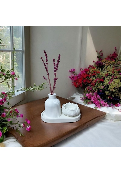 Bernami Mumluk Şamdanpinterest 3 Lü Set Organizer Tabak Dekoratif Vazo Lotus Çiçeği Mumluk & Dekor Süs Eşyaları Diğer